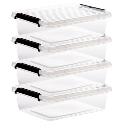 5Five opberg kist met deksel - 4x - Clip Box - 8,5 liter - 39 x 29 x 12 cm - kunststof - transparant