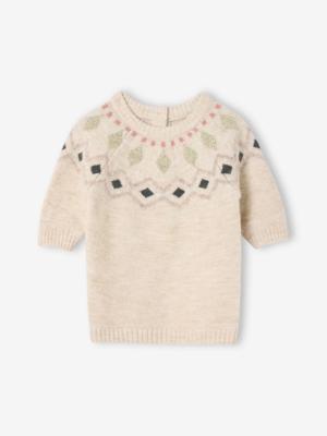 Gebreide jacquard jurk baby vanille