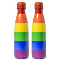 RVS waterfles/drinkfles - 2x - regenboog kleuren - met schroefdop - 790 ml