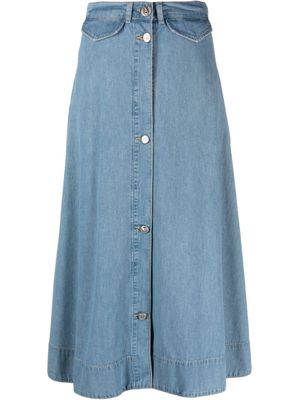 MOSCHINO JEANS jupe évasée en jean à boutonnière sur le devant - Bleu