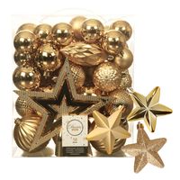 56x stuks kunststof kerstballen en ornamenten met ster piek goud - thumbnail