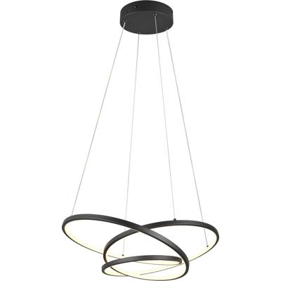 LED Hanglamp - Trion Alvin - 34W - Aanpasbare Kleur - Dimbaar - Rond - Mat Zwart - Metaal