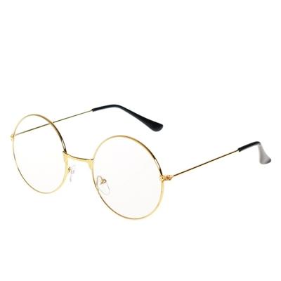 Retro grote ronde bril metalen Frame Anti Blue-ray vlakte glas Spectacles(Gold)