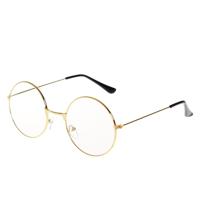 Retro grote ronde bril metalen Frame Anti Blue-ray vlakte glas Spectacles(Gold)