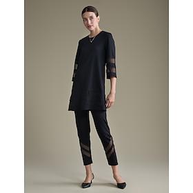 modal transparant los T-shirt met 3/4-mouwen en modal casual skinny broek met volledige lengte, tweedelige set