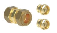 Kirchhoff Messing aansluitstuk, blank, 10 mm / incl. 2x verloopstuk 8 mm, klemfitting voor koperen buis - 989454117