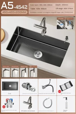 Luxe Waterval Keukenspoelbak - Zwart RVS | Enkelbak | Onderbouw | Inclusief Kraan & Zeepdispenser