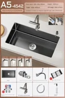 Luxe Waterval Keukenspoelbak - Zwart RVS | Enkelbak | Onderbouw | Inclusief Kraan & Zeepdispenser
