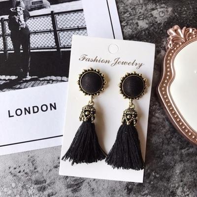 Vrouwen mode Vintage fluwelen bal omzoomd drop Earring (zwart)