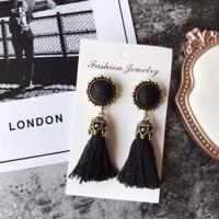 Vrouwen mode Vintage fluwelen bal omzoomd drop Earring (zwart)