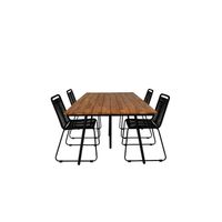Chan tuinmeubelset tafel 100x200cm en 4 stoel stapel Lindos zwart, naturel. - thumbnail