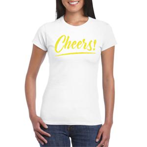 Verkleed T-shirt voor dames - cheers - wit - geel glitter - carnaval/themafeest