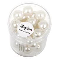 Rayher hobby glaskralen parels - wit / parelmoer - 35x stuks - 10 mm - DIY sieraden maken