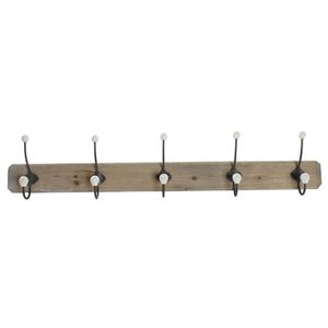 Kapstok rek voor wand/muur - lichtbruin - 5x dubbele ophanghaken - Hout/metaal - 95 x 20 cm