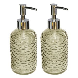 2x stuks zeeppompjes/zeepdispensers honinggeel kleur glas 410 ML