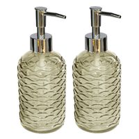 2x stuks zeeppompjes/zeepdispensers honinggeel kleur glas 410 ML - thumbnail