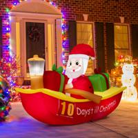 Opblaasbare Decoratie Kerstmis Countdown Led-Kerstman in Roeiboot met Navigatielichten en Geschenkdozen Kerstdecoratie Opblaasbaar - thumbnail