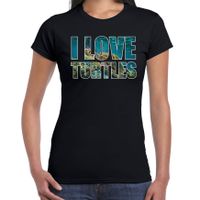 Tekst t-shirt I love turtles met dieren foto van een schildpad zwart voor dames - thumbnail