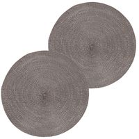 2x Ronde placemats glimmend donkergrijs 38 cm geweven/gevlochten    -