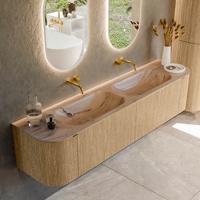 Badmeubel Mondiaz Kurve-Dlux | 190 cm | Meubelkleur Oak | Wastafelkleur Arena | Solid surface | Wasbak beide zijden spoelbak | Zonder kraangat(en)