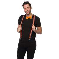 Carnaval verkleedset bretels en strik - regenboog - oranje - volwassenen/unisex - feestkleding