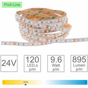 LED strip 2700K 24V 120 LED per meter 772 lumen 9.6W 5 meter IP20 dimbaar 8mm breed afkorten 50mm