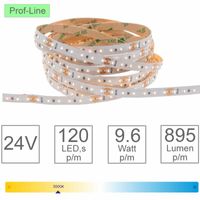 LED strip 2700K 24V 120 LED per meter 772 lumen 9.6W 5 meter IP20 dimbaar 8mm breed afkorten 50mm