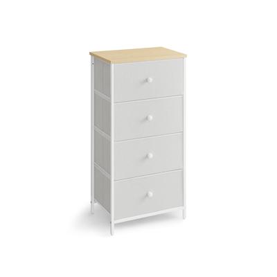 Hoge ladekast met metalen frame, Wit + eiken kleuren / 30D x 45B x 91,7H cm (4 Schubladen)