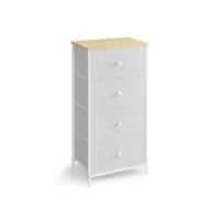 Hoge ladekast met metalen frame, Wit + eiken kleuren / 30D x 45B x 91,7H cm (4 Schubladen)