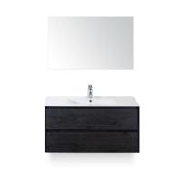 Dante Badmeubelset 100 cm - Black Oak - Keramische Wastafel Wit Enjoy - met Spiegel