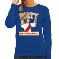 Foute kersttrui - Jesus Party like it is my birthday - blauw - voor dames - kerstkleding Foute kersttrui - Jesus Party like it is my birthday - blauw - voor dames - kerstkleding