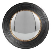 HAES DECO - Bolle ronde Spiegel - Zwart - Ø 34x6 cm - Polyurethaan ( PU) - Wandspiegel, Spiegel rond, Convex Glas