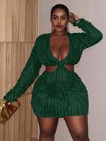Plus Size Black Cut Out Bodycon Dress | Plunging V Neck Mini Dark Green / 4XL