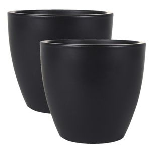 2x stuks plantenpot/bloempot in een strakke Scandinavische look zwart Dia 24 cm en Hoogte 22 cm