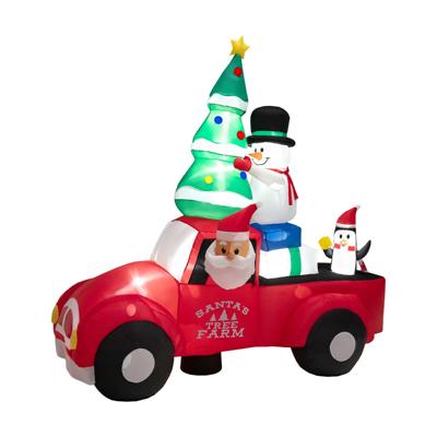Opblaasbare Kerstman Rijdt op een Auto LED-Kerstdecoratie met Sneeuwpop & Kerstboom & Cadeau & Pinguïn Zelfopblazend