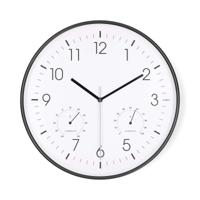 Wandklok | Diameter: 300 mm | Kunststof | Stille beweging | Thermometer | Hygrometer | Wit / Zwart
