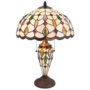 HAES DECO - Tiffany Tafellamp Beige, Bruin Ø 40x60 cm Fitting E27 / Lamp max 2x60W / Fitting E14 / Lamp max 1x15W