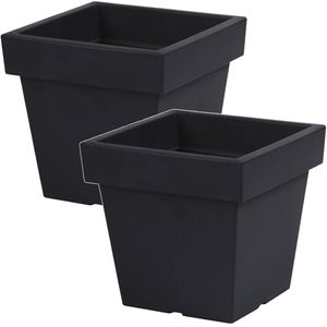 2x Kunststof vierkante bloempotten/plantenpotten 24 cm antraciet - Plantenpotten