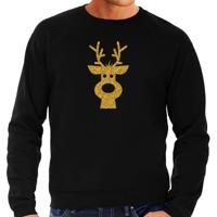 Rendier hoofd Kerst trui - zwart - met gouden glitter bedrukking - heren - Kerst kleding