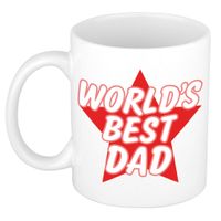 Worlds best dad cadeau mok / beker wit met rode ster - Vaderdag / verjaardag papa   - - thumbnail