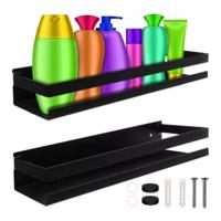 Ruhhy Wandplank - zwart - RVS - L50 cm - zwevend - industrieel - voor badkamer of keuken