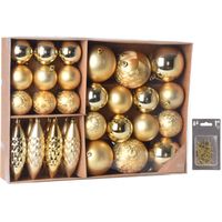 Kerstballen/ornamenten pakket 31x gouden kunststof mix incl. 50x ophanghaakjes - Kerstbal