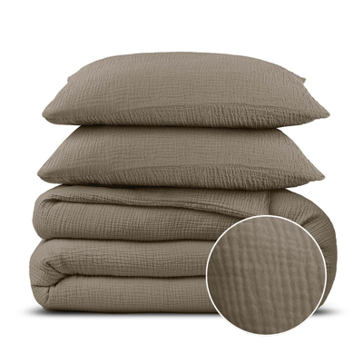 Dekbedovertrek Percale Katoen Mousseline 240x200 Cm Taupe Dreamhouse - Dekbed-Discounter.nl