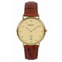 Prisma P.1001 Horloge Signature staal-leder goudkleurig-bruin 36 mm