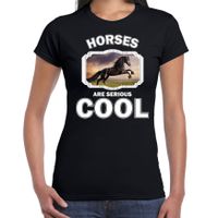 T-shirt horses are serious cool zwart dames - paarden/ zwart paard shirt - thumbnail