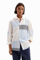 Gestreept patchwork overhemd - BLUE - XL - thumbnail