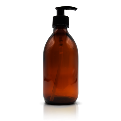 Bruine fles met zwarte dispenserpomp (300ml)