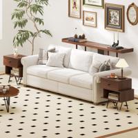 2-delige set Nachttafels met Afneembare Lade en Open Vak Mid-century Salontafel Bruin