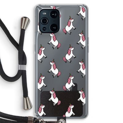 Eenhoorns overal: Oppo Find X3 Transparant Hoesje met koord