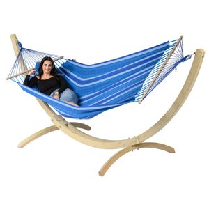 'Wood & Lazy' Calm Tweepersoons Hangmatset - 180 kg - Blauw - Colombiaanse, Spreidstang - Tropilex